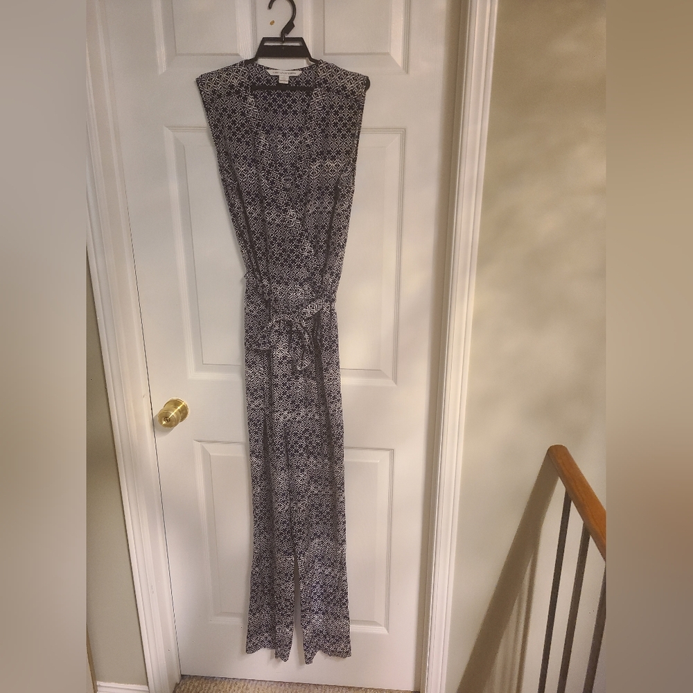 Silk Diane von Firstenberg Chic Monochrome Patterned Jumpsuit
